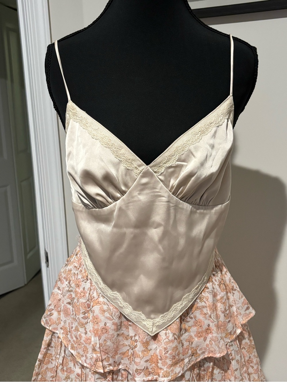 MARBLE Satin Lace-Trim Slip Cami in Champagne Blush